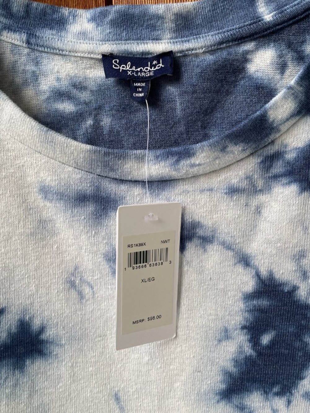 NWT Splendid Blue and White Tie Dye Sweatshirt for Anthropologie Women's X-Large - Picture 7 of 9